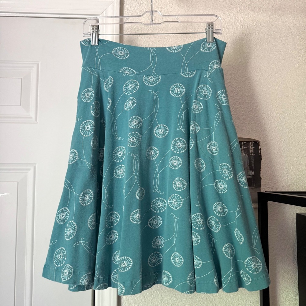 EFFIE'S HEART teal blue green floral pull on cotton knit mini a-line skirt
